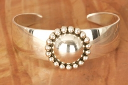 Navajo Artist Artie Yellowhorse Sterling Silver Rising Sun Design Bracelet